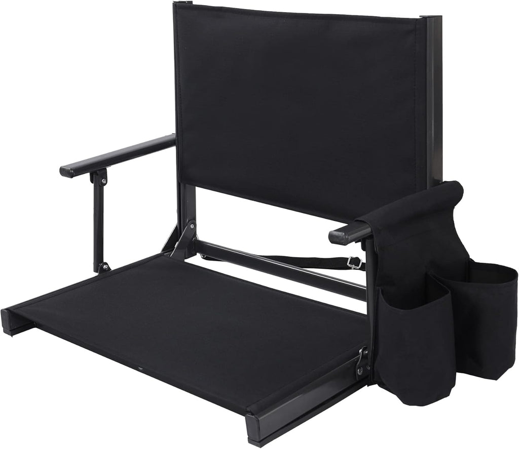 Black Folding Stadium Chair with Cup Holder I46545