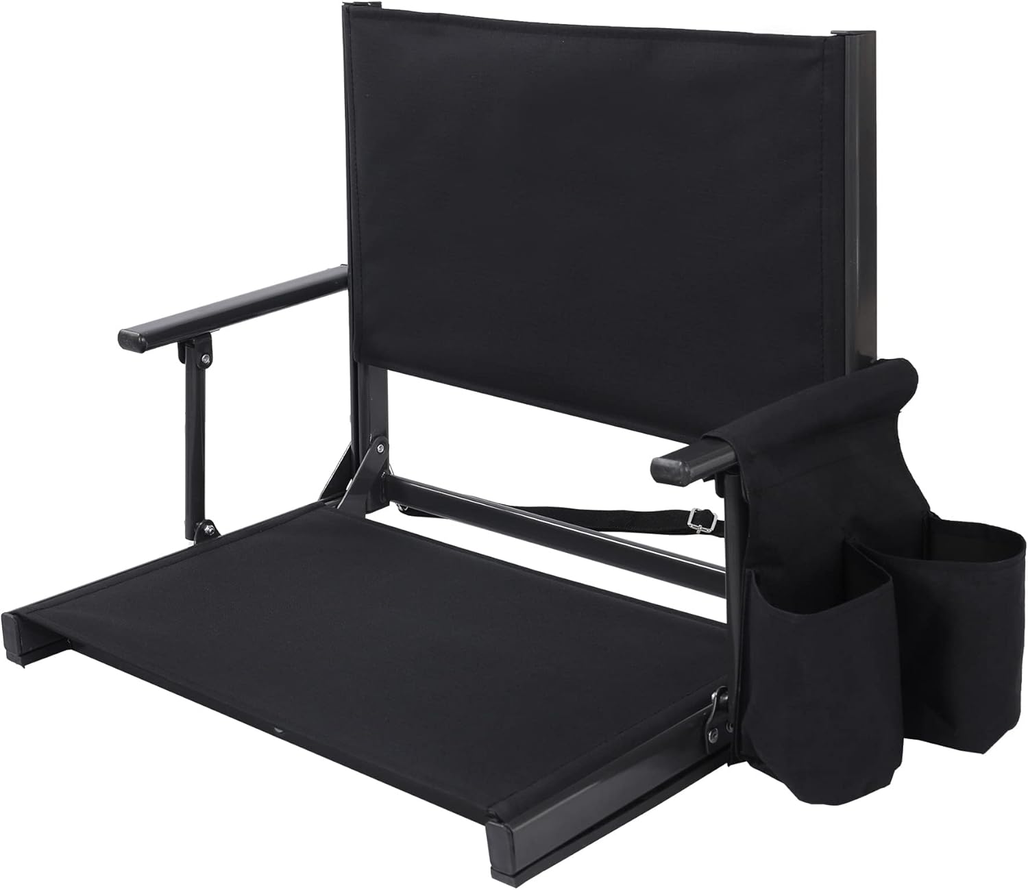 Black Folding Stadium Chair with Cup Holder I46545