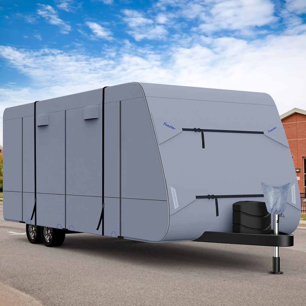 Waterproof 210D Travel Trailer RV Cover with 4 Gutter Spout Covers X40527