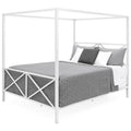 Queen Size White Metal Canopy Bed Frame K35401