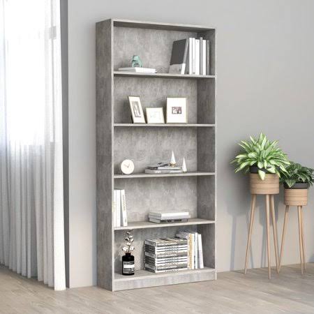 5-Tier Book Cabinet Concrete Gray Chipboard I865985