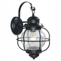 Black Exterior Outdoor Wall Lantern Sconce with Caged Seeded Glass J46655