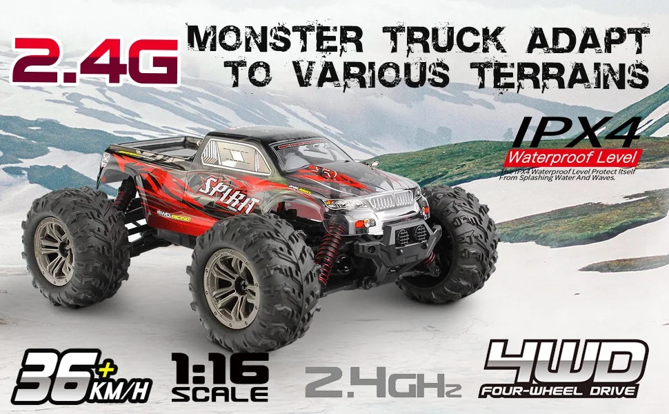 1:16 Scale 4WD Electric Off-Road RC Monster Trucks with 2 Batteries G196