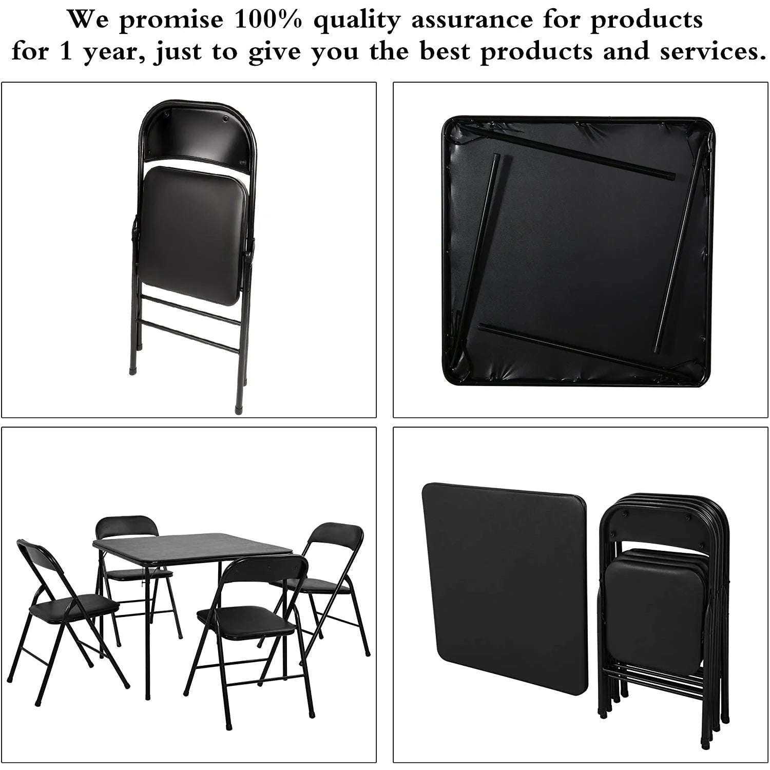 Black 5-Piece Folding Table and Chair Set X32945