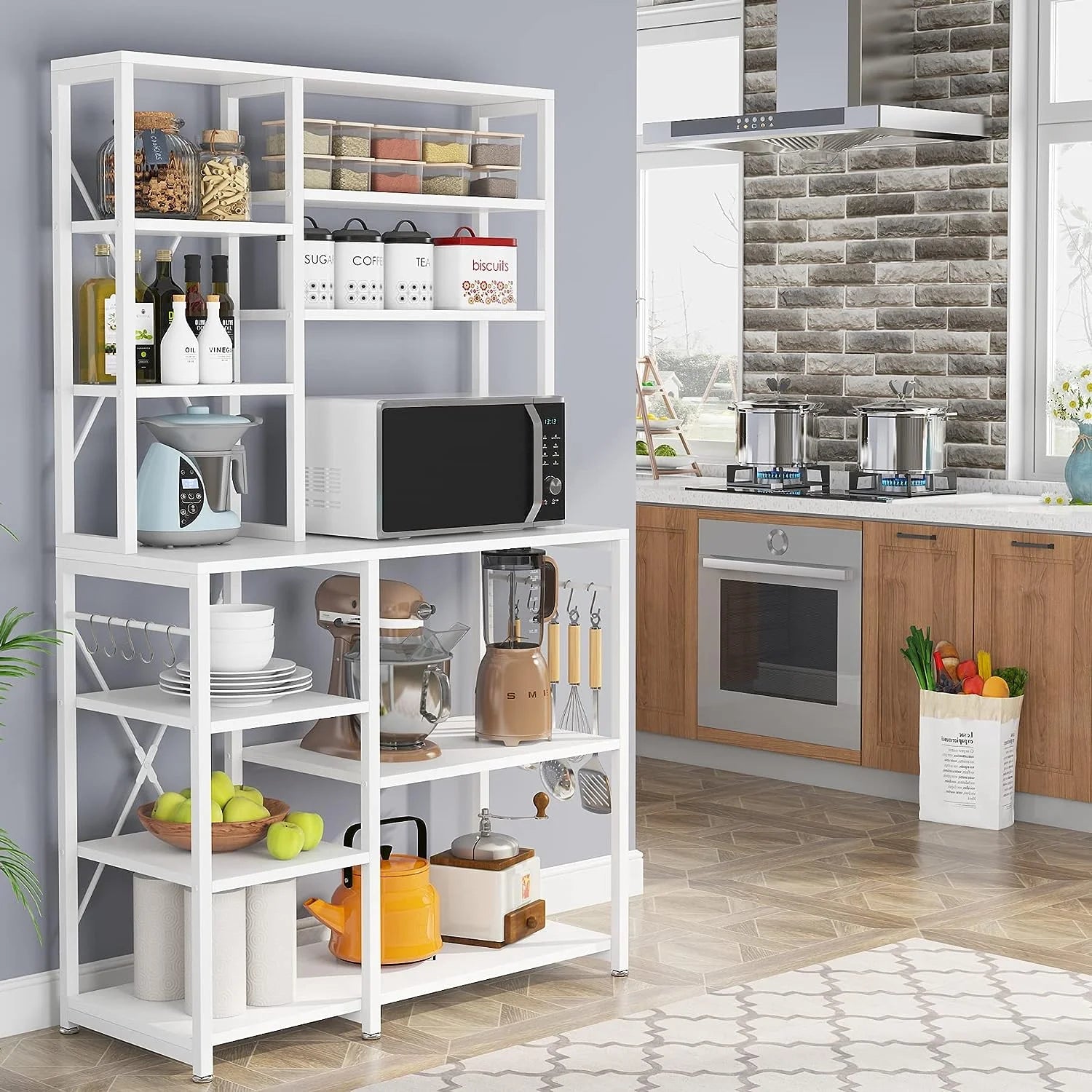White Utility Storage Shelf Microwave Stand H25936