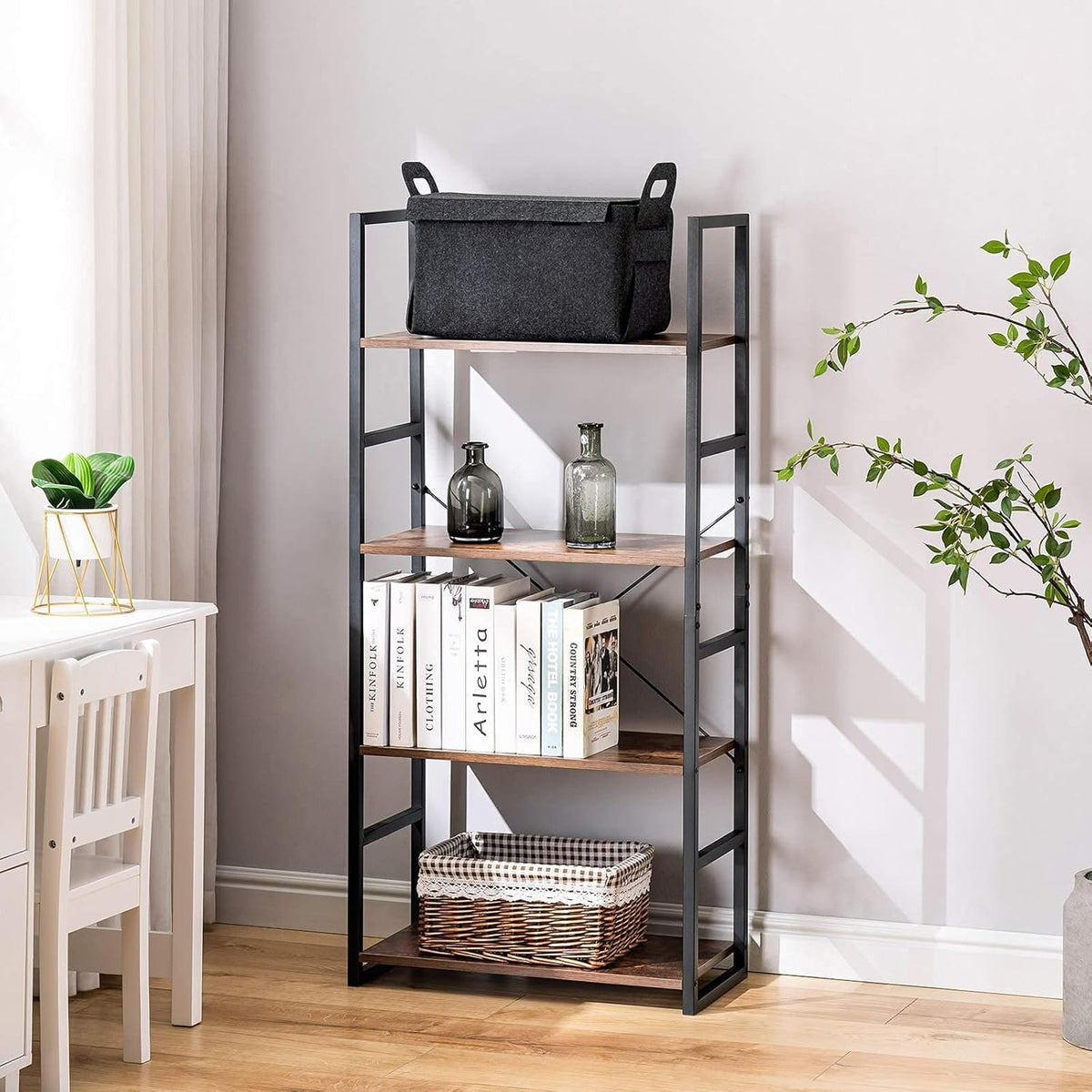 5 Tier Tall Bookshelf Bookcase, Brown Y270