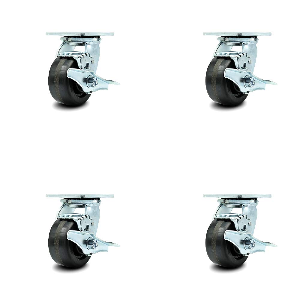 Set of 4 Heavy Duty Swivel and Rigid Casters with Bolt-On Swivel Locks C2490