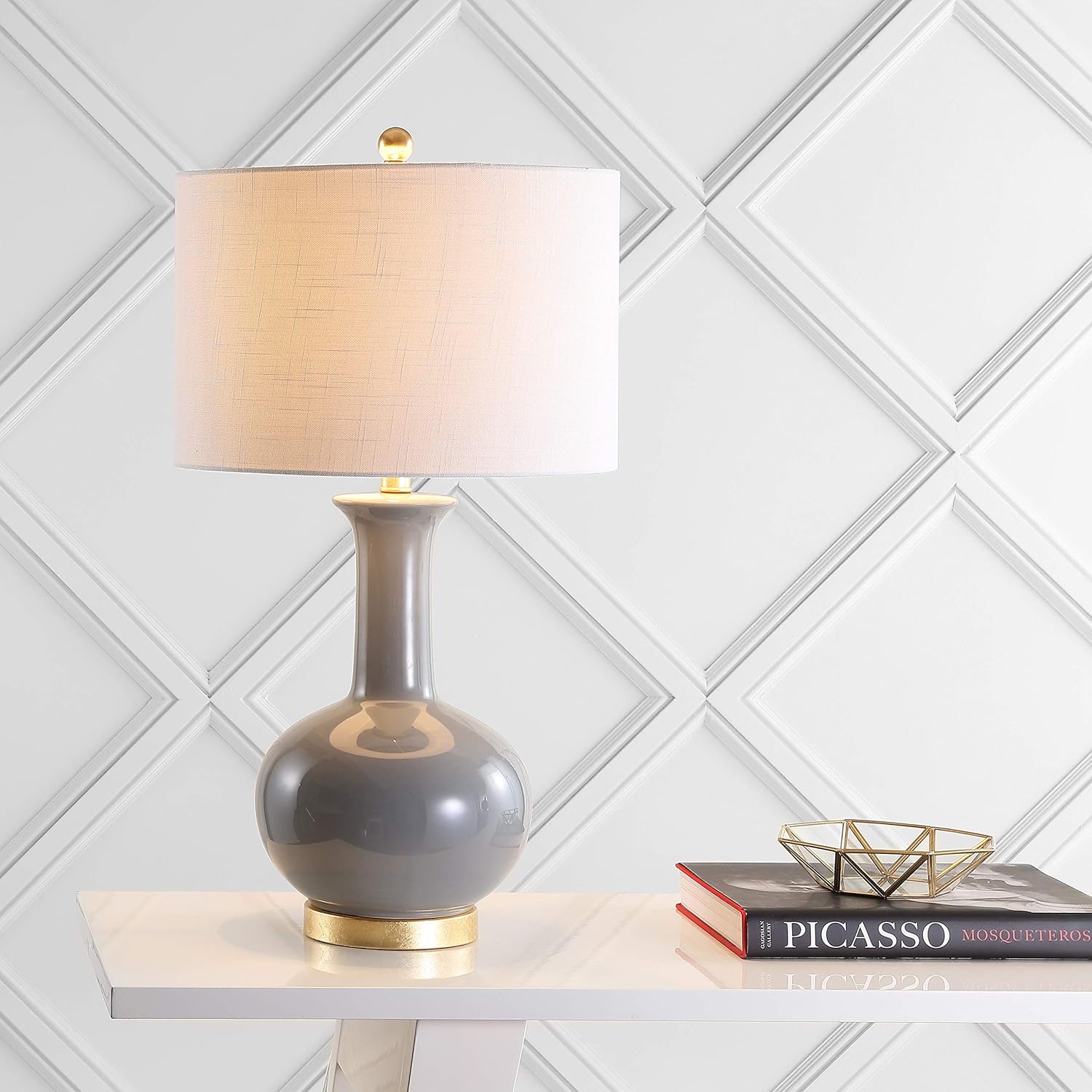 White Ceramic/Metal LED Table Lamp Q145