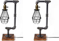 Pack of 2 Steampunk Table Lamp with Wood Base Iron Retro Lighting S5057