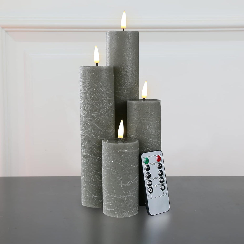 Gray Flameless LED Pillar Candles, Set of 4 C582