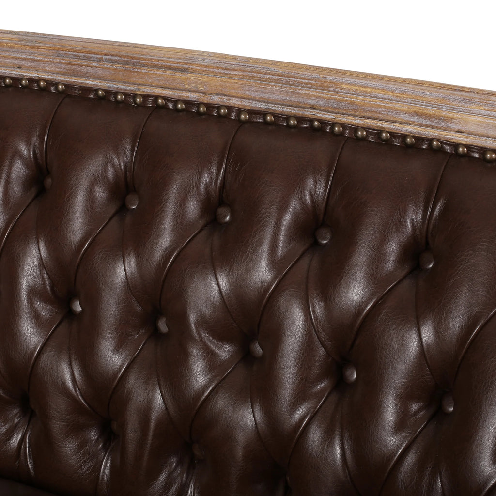 Dark Brown Faux Leather Tufted Loveseat A66240