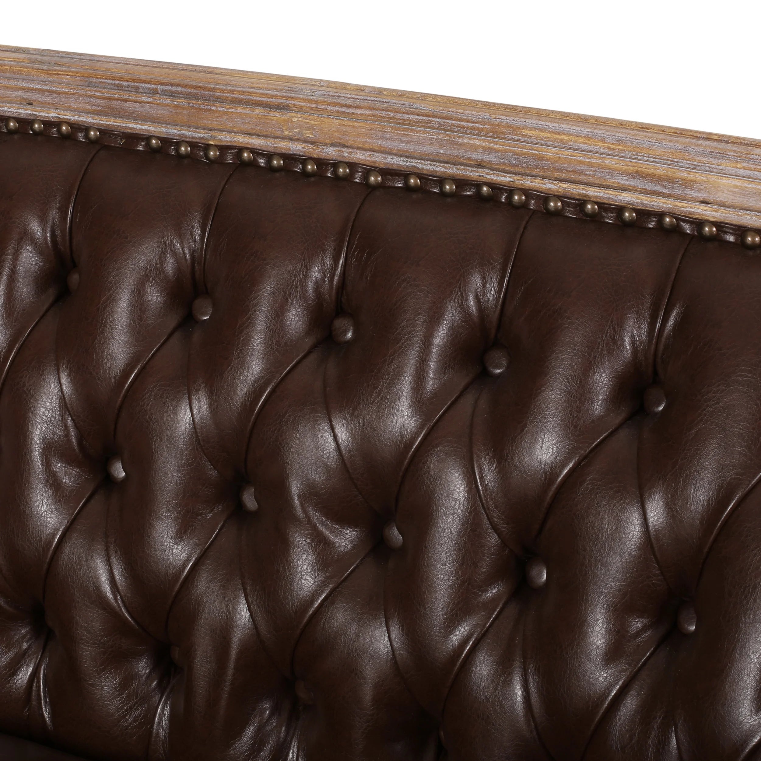 Dark Brown Faux Leather Tufted Loveseat A66240