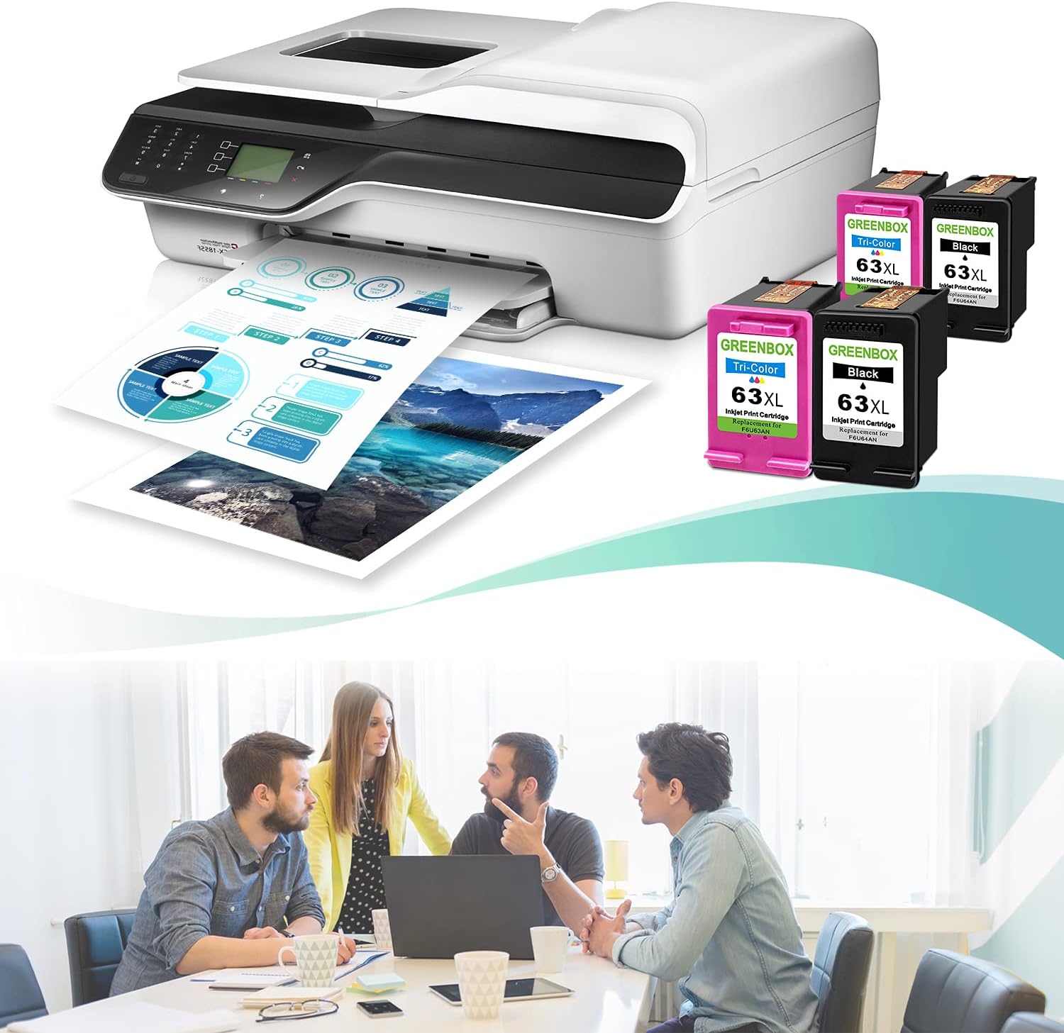 Remanufactured Ink Cartridge 63 for HP Printer (2 Black 2 Tri-Color) T881028