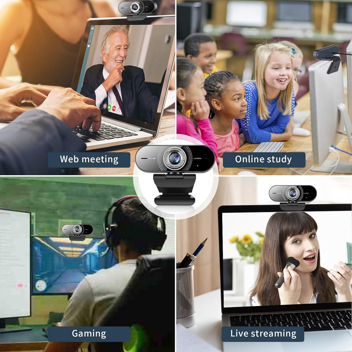 1080P Computer Camera with Microphone, Wide Angle, Manual Focus Webcam, Pack of 2 X21267