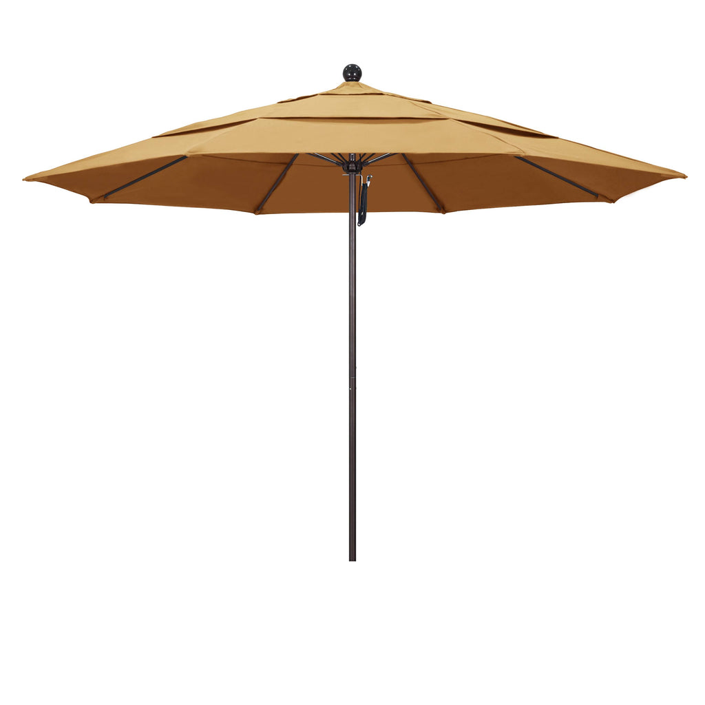 11 ft. Fiberglass Double Vent Market Umbrella - Bronze - Sunbrella Wheat, Beige Y306
