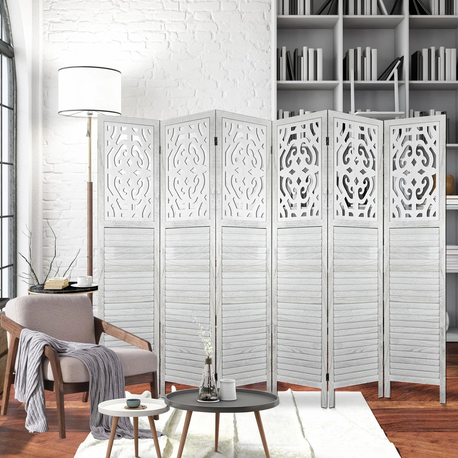 White 6 Panel Room Divider Y807