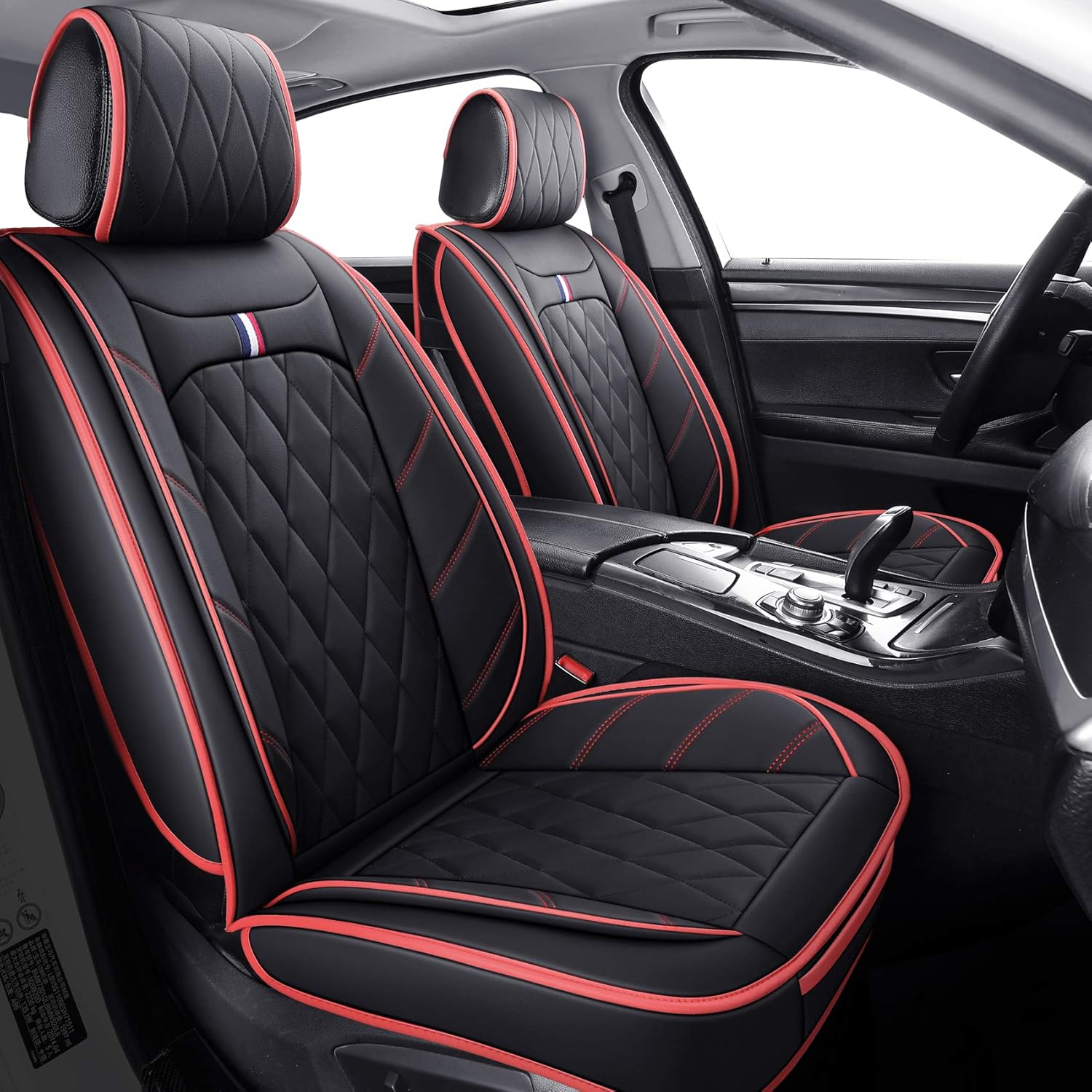 5 Car Seat Covers Full Set Waterproof Leather Automotive Cushions Split Bench 40/60 Universal (Full Set, Black-Blue) O12474