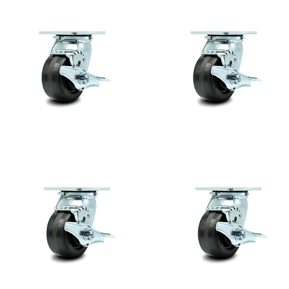 Set of 4 Heavy Duty Swivel and Rigid Casters with Bolt-On Swivel Locks C2490