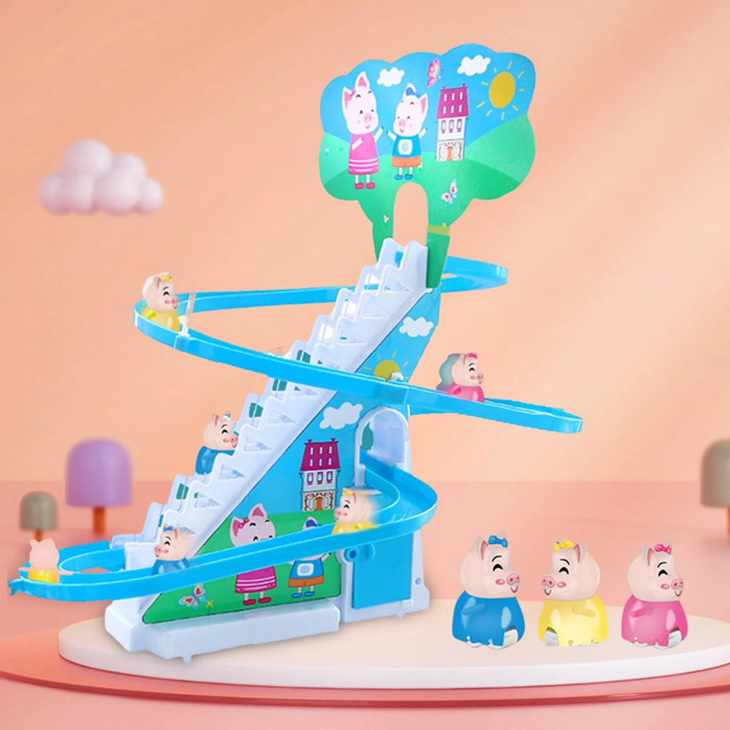 Electric Climbing Stair Toy with LED Flashing Lights Children's Roller Coaster Toy Set, 15x30x27cm A33707