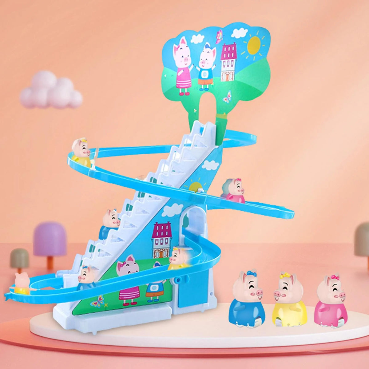 Electric Climbing Stair Toy with LED Flashing Lights Children's Roller Coaster Toy Set, 15x30x27cm A33707
