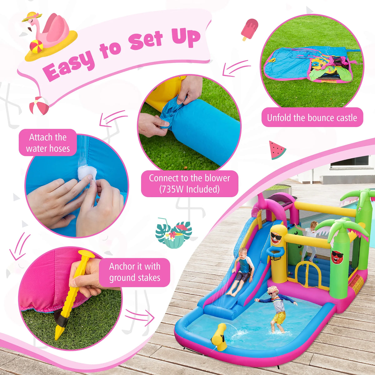 Tropical Inflatable Bounce Castle with Ocean Ball and 735W Blower H499