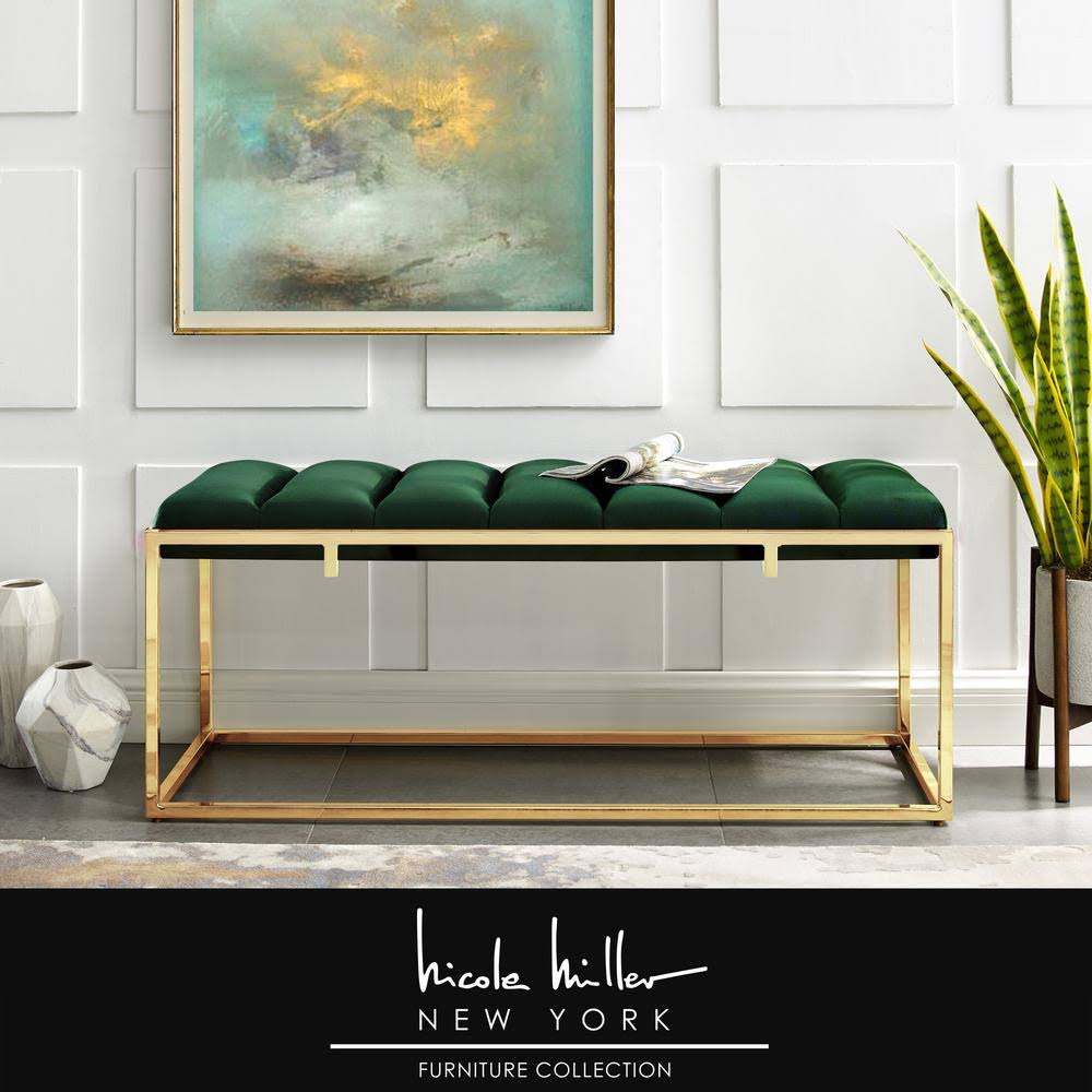 Channel Tufted Velvet Bench Metal Frame V7555