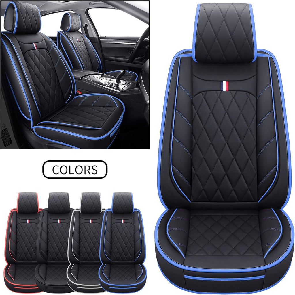 5 Car Seat Covers Full Set Waterproof Leather Automotive Cushions Split Bench 40/60 Universal (Full Set, Black-Blue) O12474