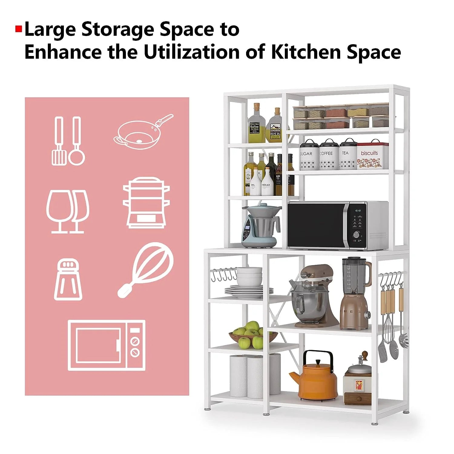 White Utility Storage Shelf Microwave Stand H25936