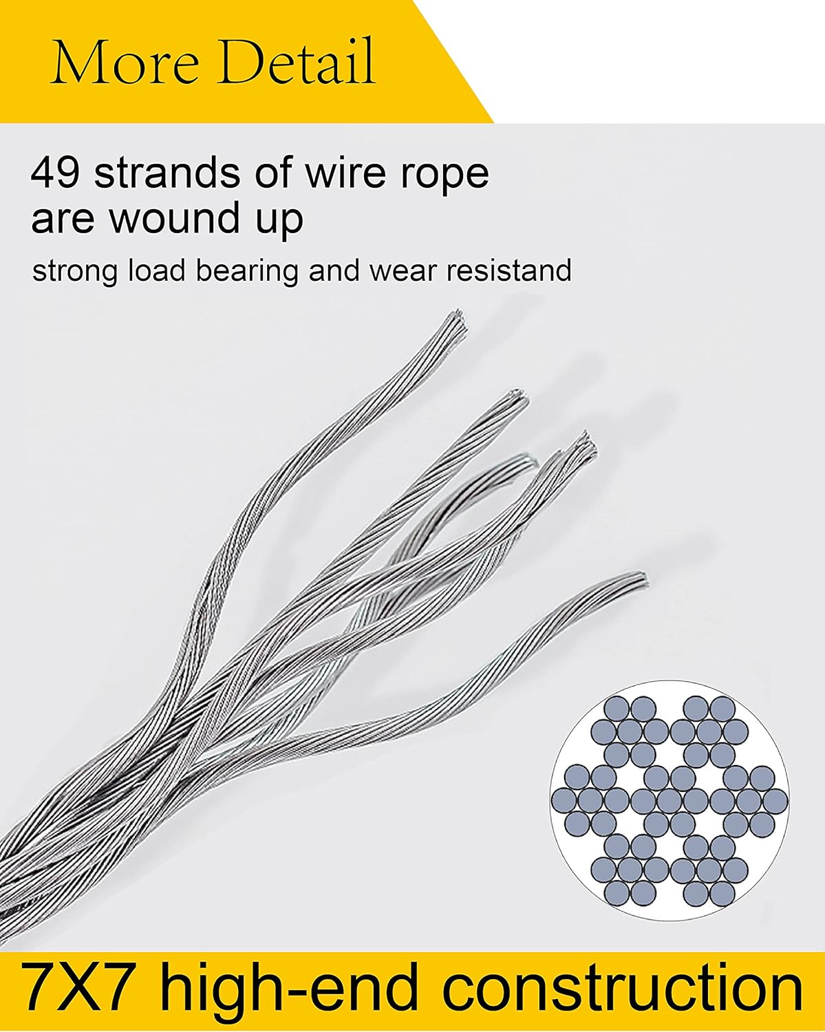 200 Ft 1/8 Metal Wire Rope with Loop Sleeve and Stainless Steel Thimble E33400