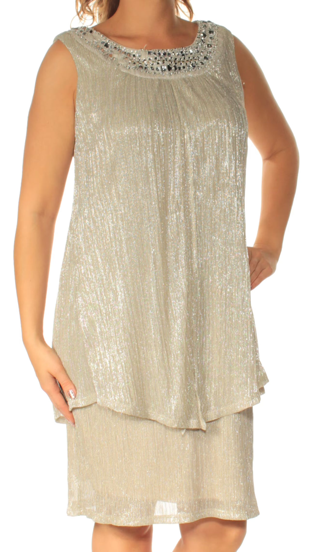 Silver Beaded Shift Dress D59929
