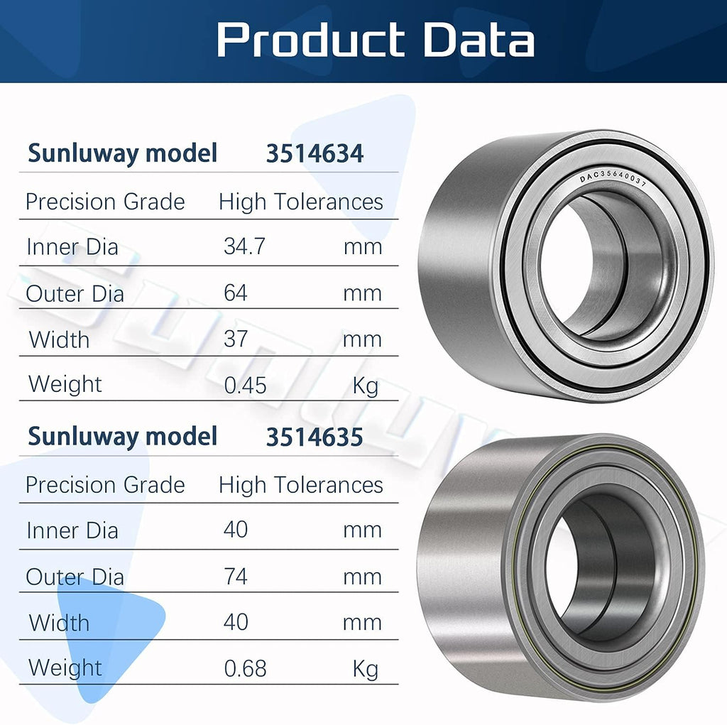 4 Pack Front and Rear Wheel Bearings for Polaris Ranger Sportsman Z433640
