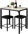Black 3 Pieces Dining Table Set with Faux Marble Tabletop and PU Leather Stools E99979