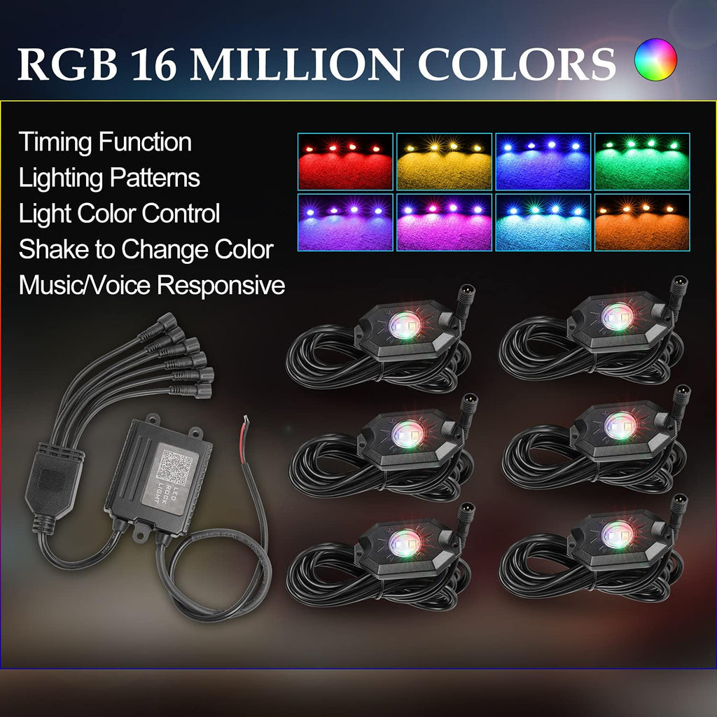 6 Pods Multicolor LED Rock Light Kit with Bluetooth Controller Pack of 2 A48213