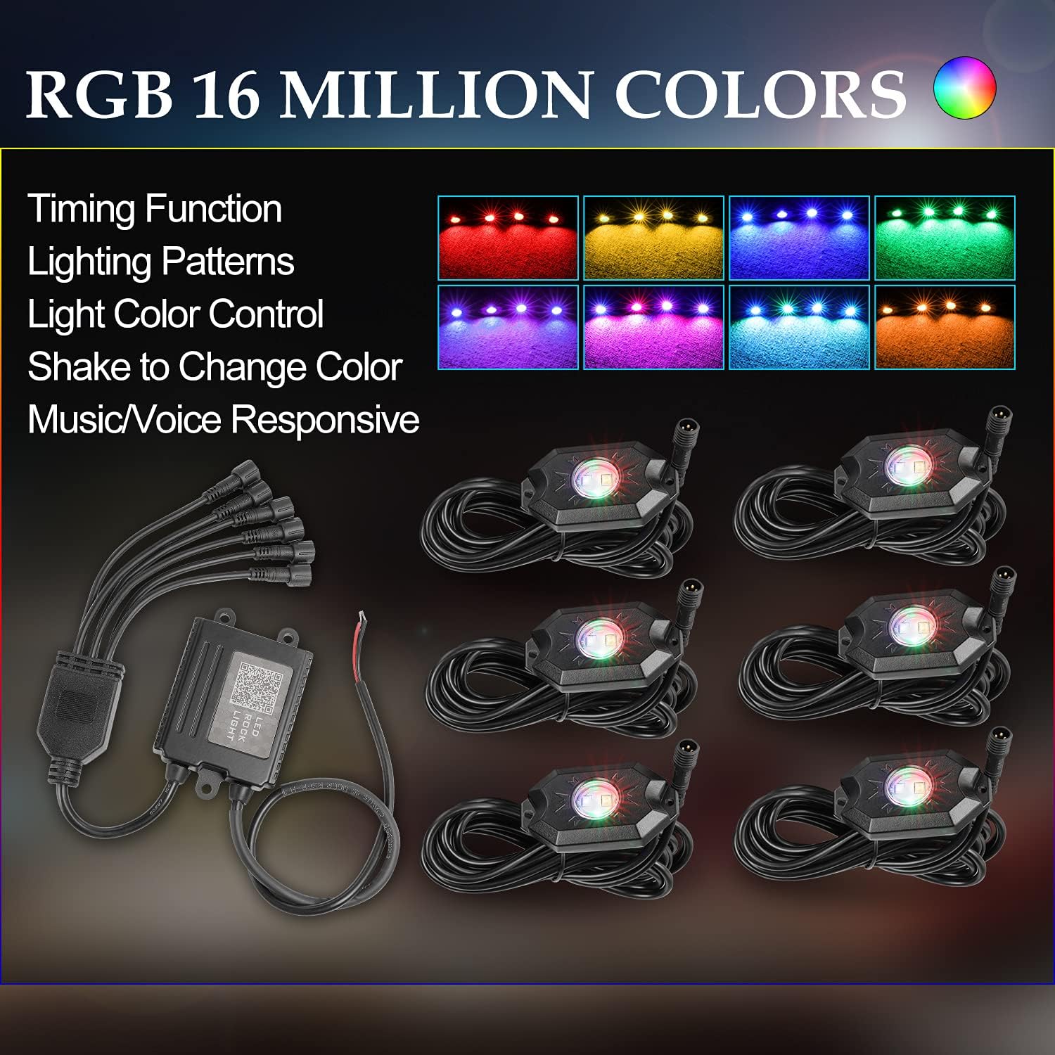 6 Pods Multicolor LED Rock Light Kit with Bluetooth Controller Pack of 2 A48213