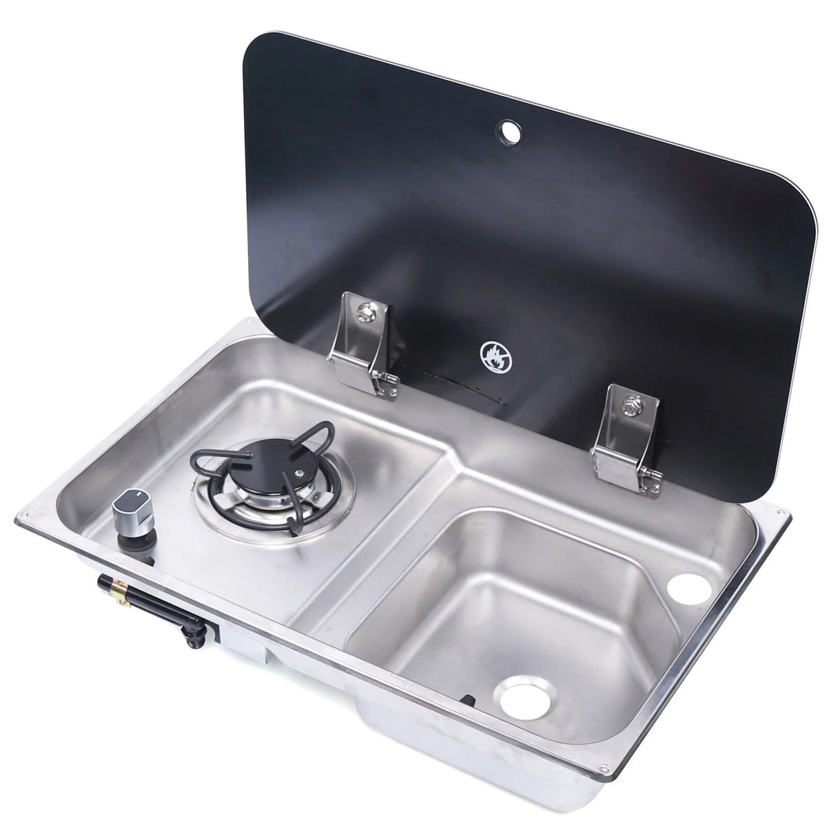 1 Burner Gas Stove Hob Sink Combo with Black Glass Lid Faucet D986