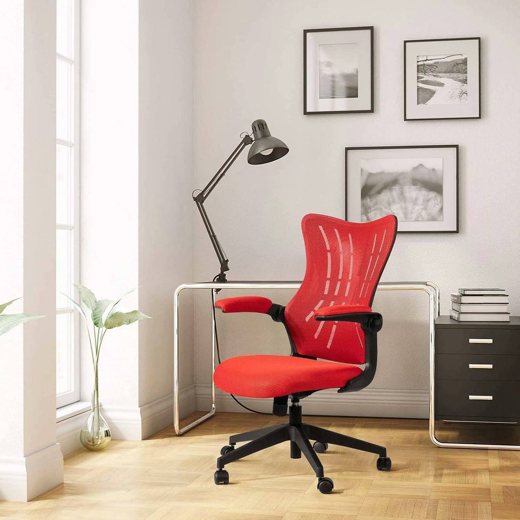 Blue Mid Back Mesh Swivel Task Chair with Flip Arms T882960