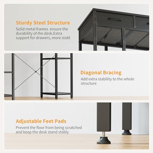 Black 47 Inch Computer Desk with 3 Drawers and Storage Shelves Y1800