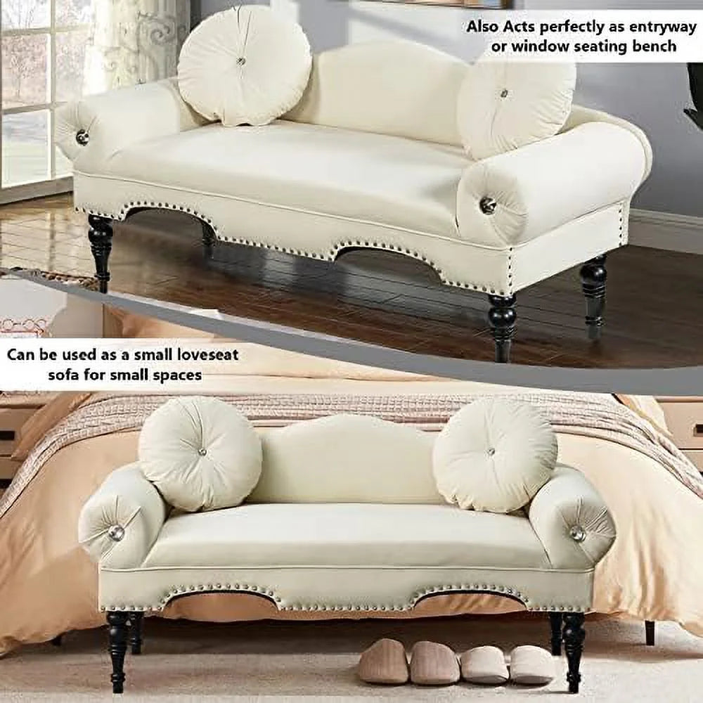 Rolled Arm Velvet Ottoman Bench with Back H769