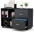 2-Drawer Mobile Filing Cabinet Printer Stand with Wheels and Open Storage Shelves (White) J9913