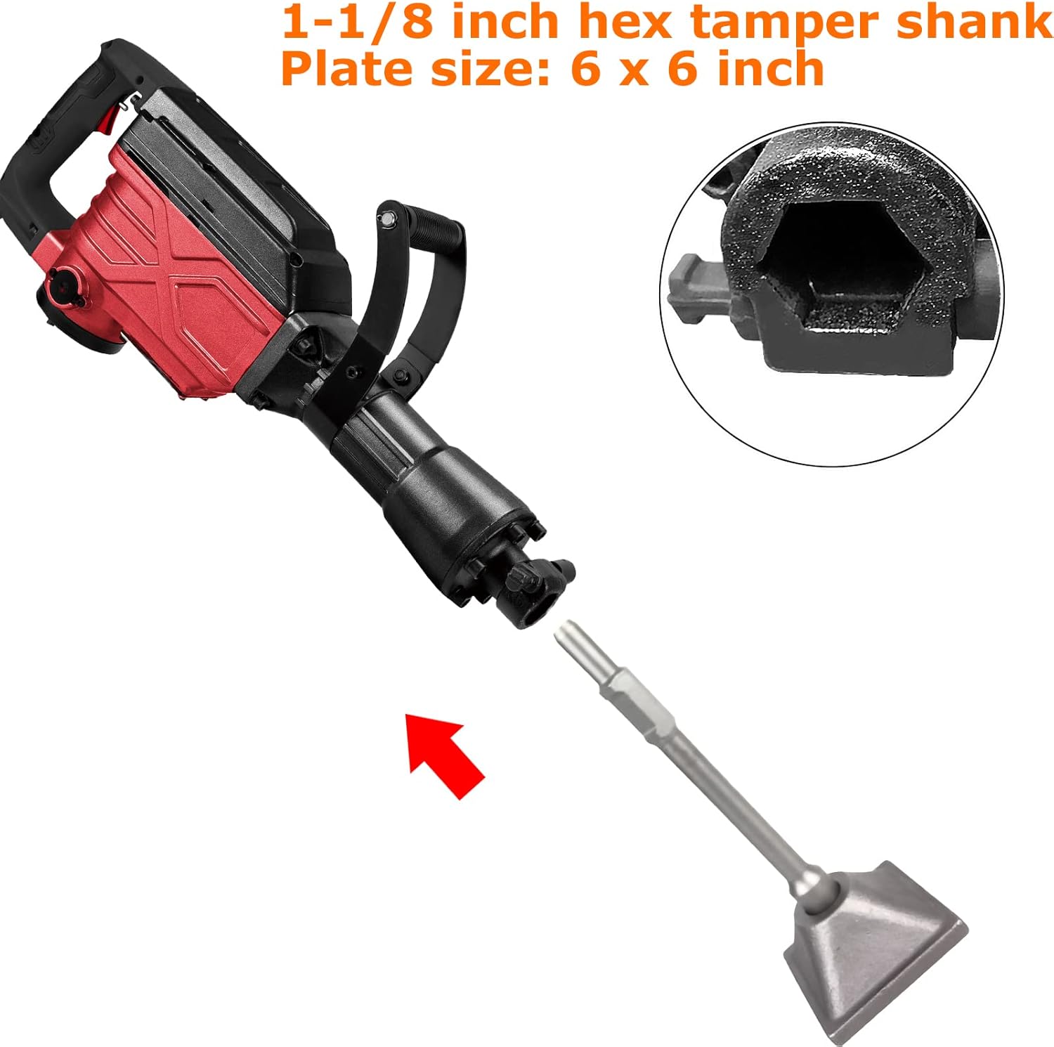 Jack Hammer 1-1/8 inch Tamper Shank and Plate, Dirt Tamper 6 x 6 inch Compactor Plate with Electric Chisel Dirt Compactor, Electric hammer Solid Compactor for Breaker Hammer V23179