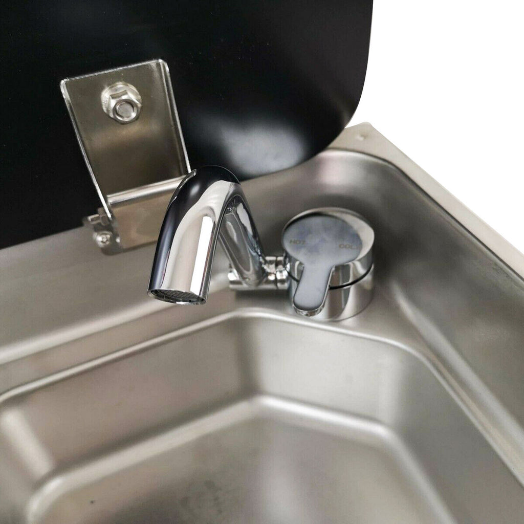 1 Burner Gas Stove Hob Sink Combo with Black Glass Lid Faucet D986