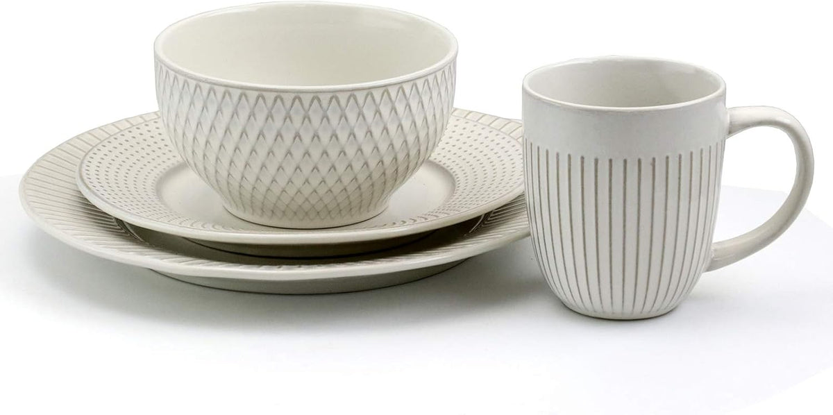 16 Piece White Stoneware Dinnerware Dish Set W252452