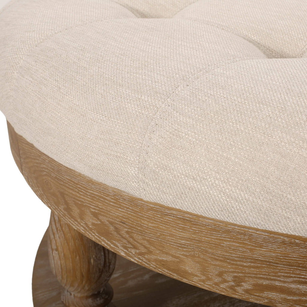 Charcoal and Gray Fabric Round Ottoman U473658