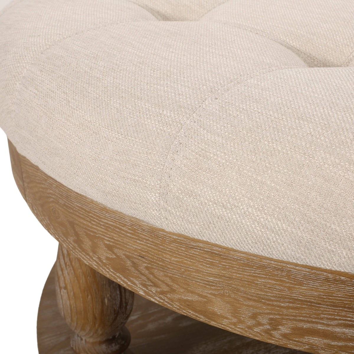 Charcoal and Gray Fabric Round Ottoman U473658