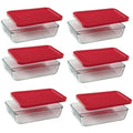 3-Cup Glass Food Storage Dishes with Red Lids (6-Pack) X28676