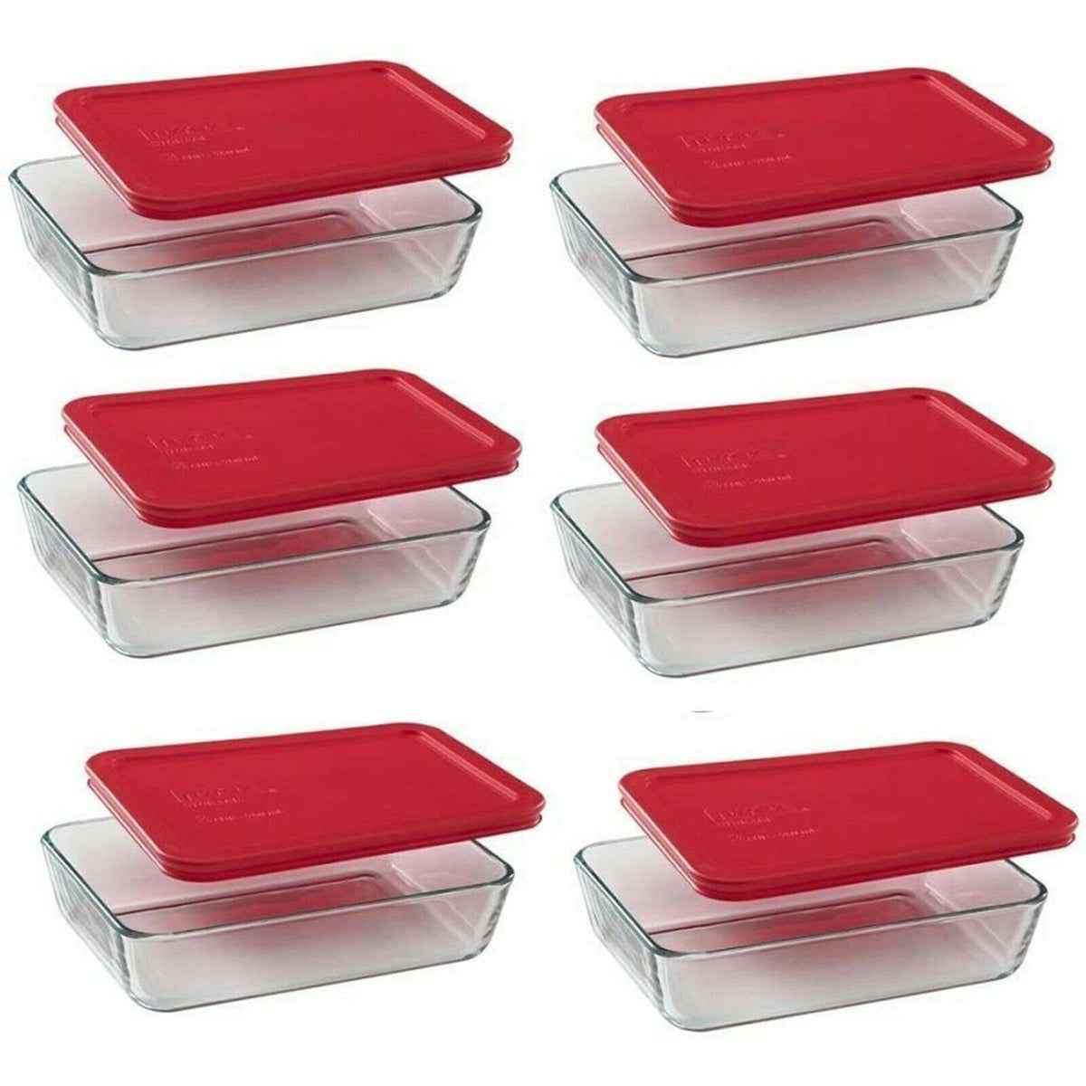 3-Cup Glass Food Storage Dishes with Red Lids (6-Pack) X28676
