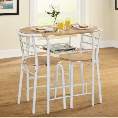 3 Piece Dining Set White/Natural U952