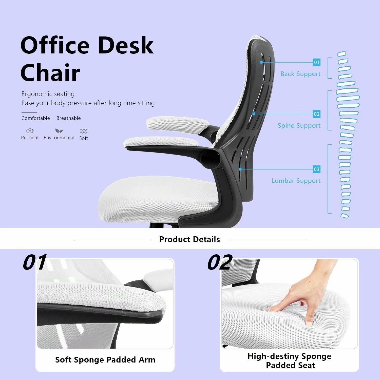 Blue Mid Back Mesh Swivel Task Chair with Flip Arms T882960