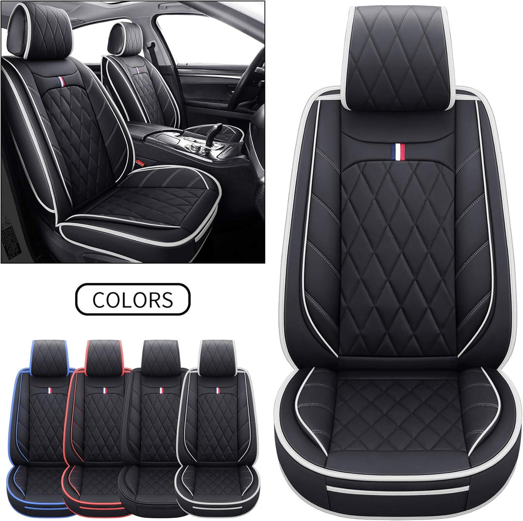 5 Car Seat Covers Full Set Waterproof Leather Automotive Cushions Split Bench 40/60 Universal (Full Set, Black-Blue) O12474
