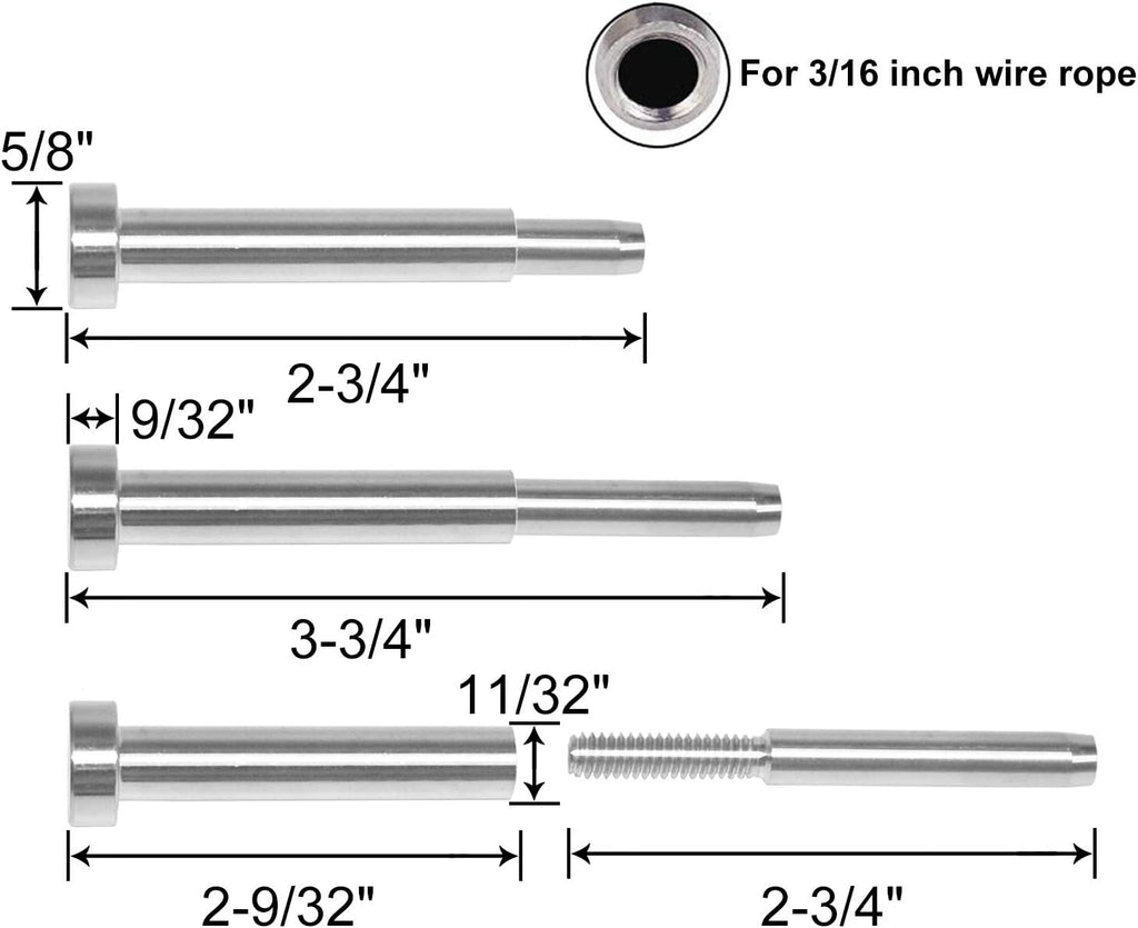 40 Pack Stainless Steel Invisible Receiver and Swage Stud End for 3/16 Inch Cable Railing X8532